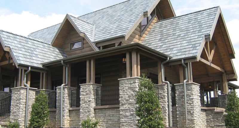 Arrowline Slate Blend Roofing Installed on Log Cabin Home